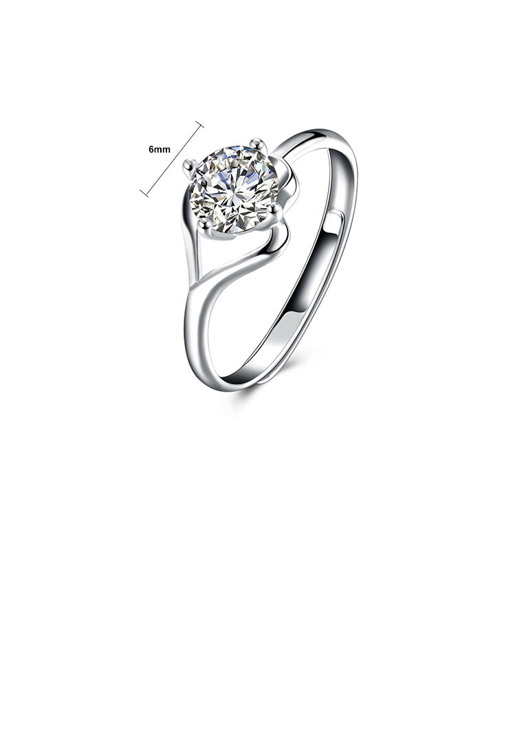 925 Sterling Silver Fashion Simple Hollow Geometric Round Cubic Zircon Adjustable Ring