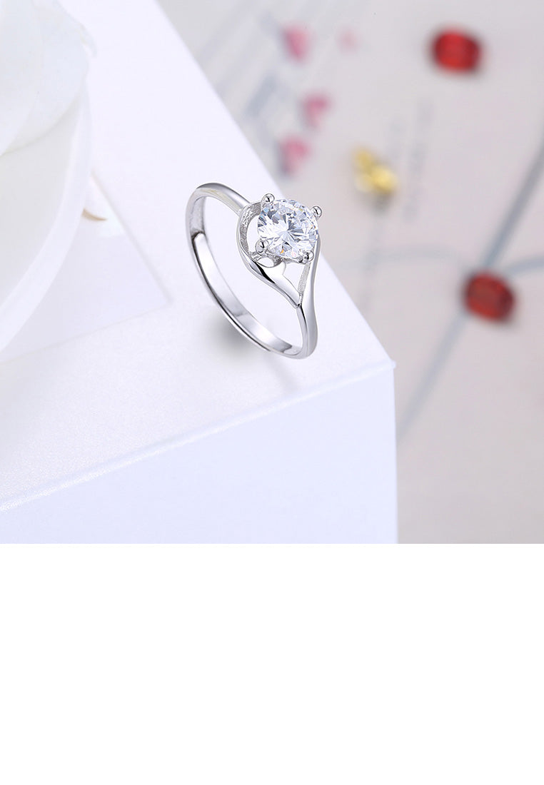 925 Sterling Silver Fashion Simple Hollow Geometric Round Cubic Zircon Adjustable Ring