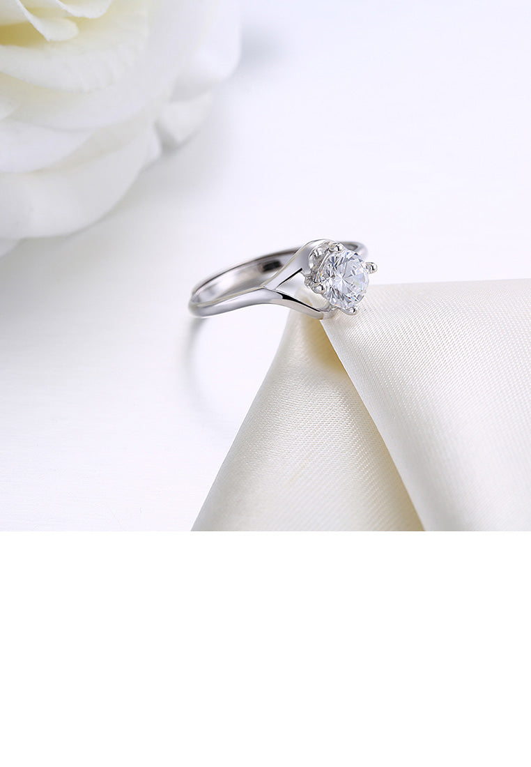 925 Sterling Silver Fashion Simple Hollow Geometric Round Cubic Zircon Adjustable Ring