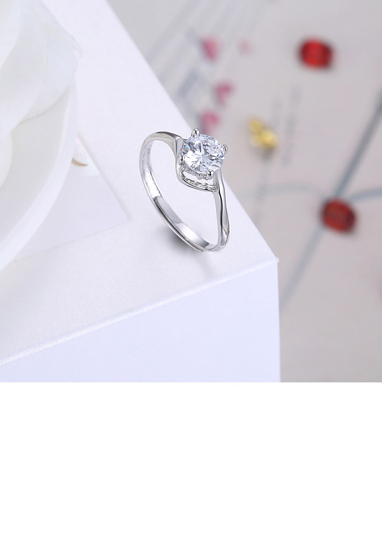 925 Sterling Silver Fashion Hollow Diamond Cubic Zircon Adjustable Ring