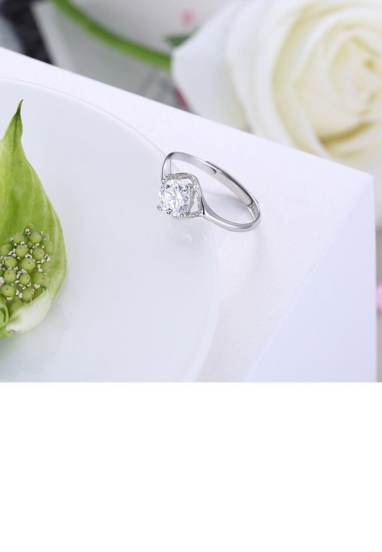925 Sterling Silver Fashion Hollow Diamond Cubic Zircon Adjustable Ring