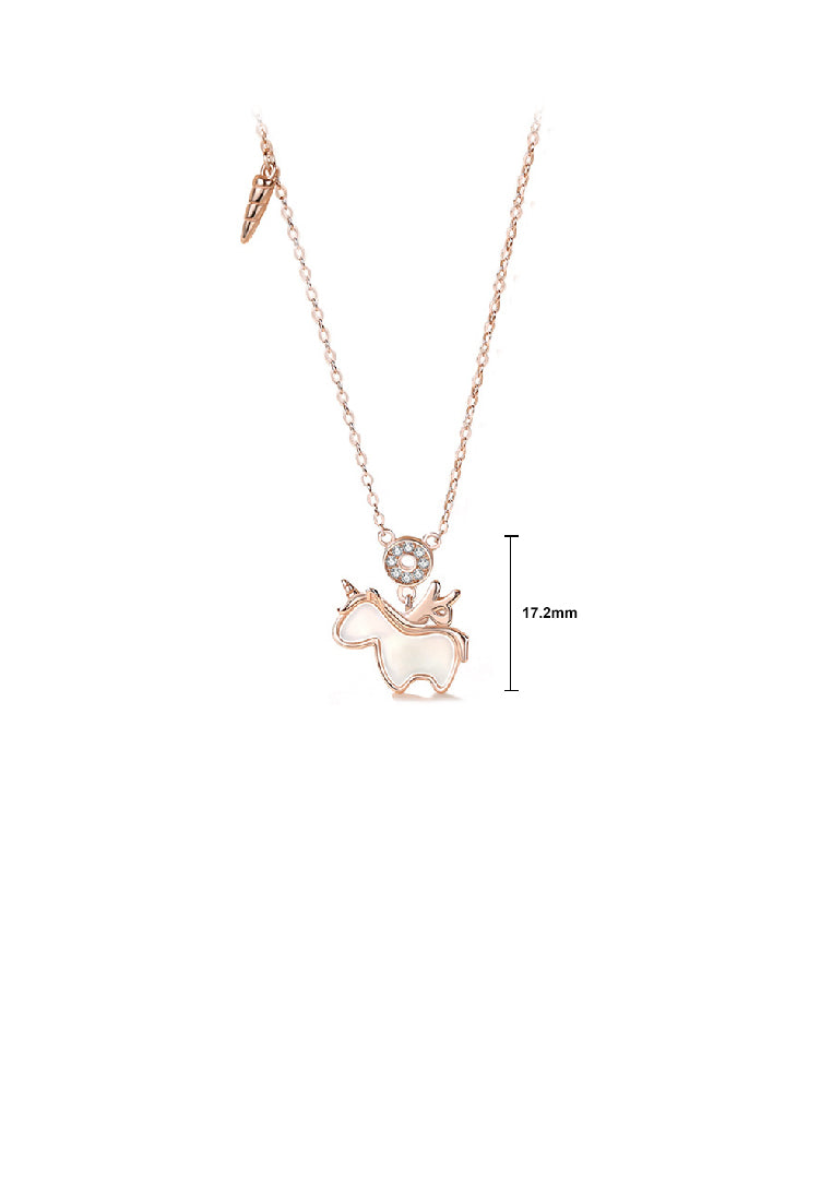 925 Sterling Silver Plated Rose Gold Fashion Cute Unicorn Pendant with Cubic Zirconia and Necklace - Luxurious Look