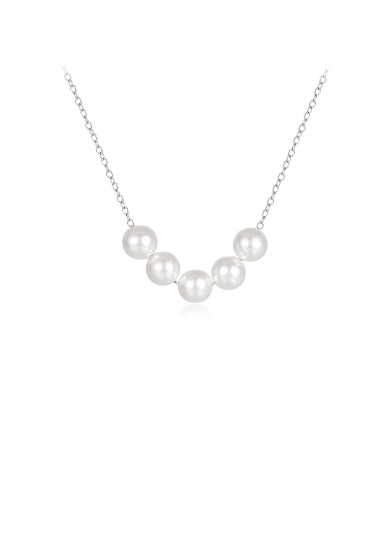 925 Sterling Silver Fashion and Elegant Geometric Imitation Pearl Beaded Necklace - Luxurious Look
