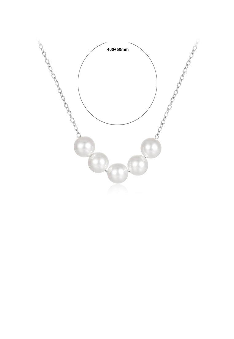 925 Sterling Silver Fashion and Elegant Geometric Imitation Pearl Beaded Necklace - Luxurious Look
