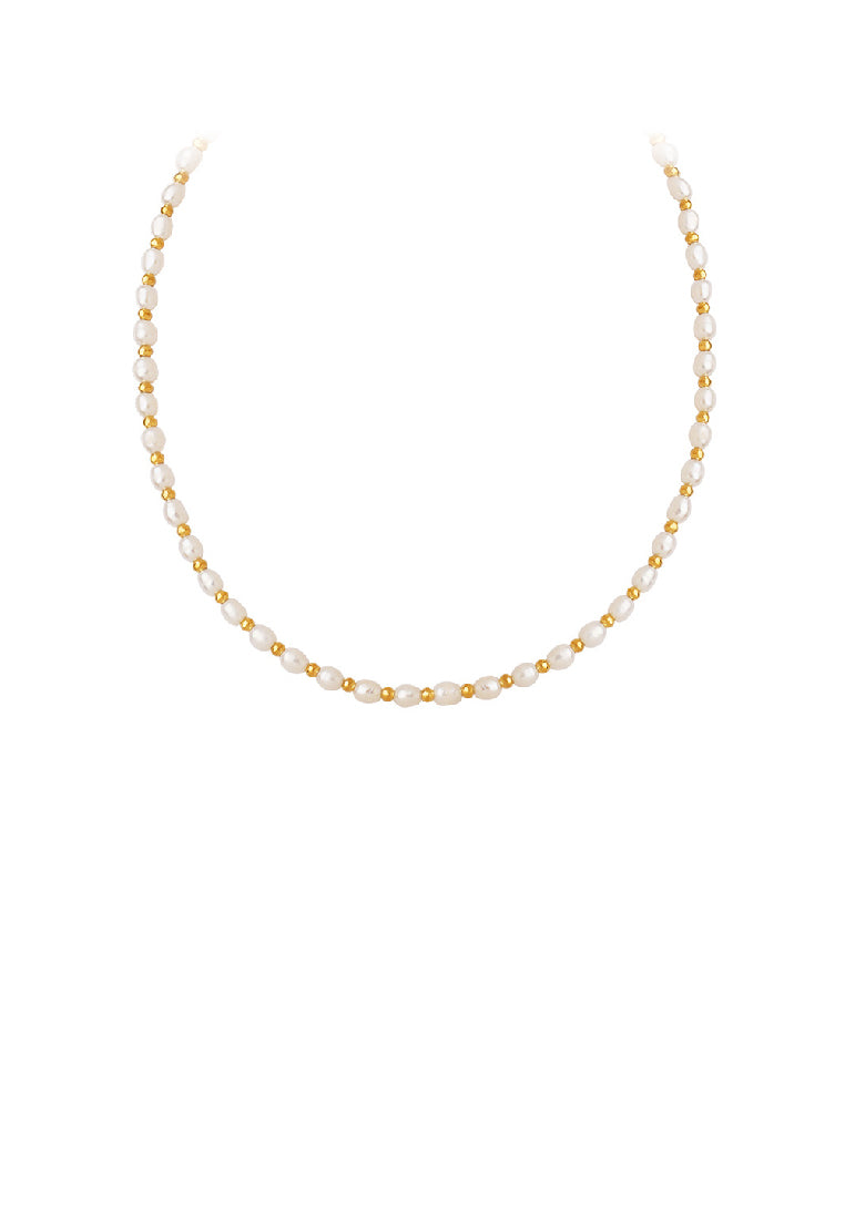 Fashion Elegant Plated Gold 316L Stainless Steel Beaded Imitation Pearl Necklace - Luxurious Look