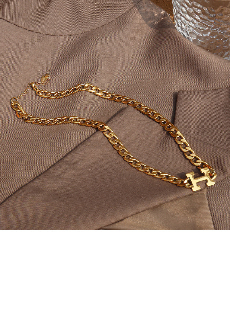 Fashion Temperament Plated Gold 316L Stainless Steel Alphabet H Chain Necklace