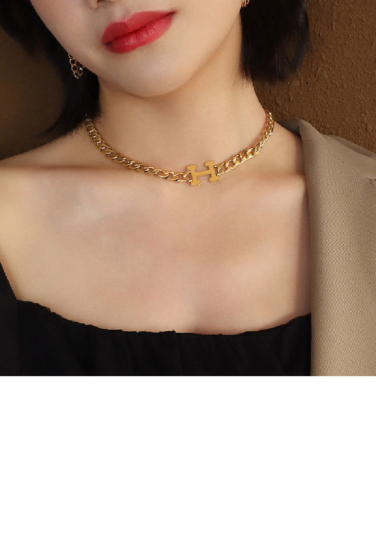 Fashion Temperament Plated Gold 316L Stainless Steel Alphabet H Chain Necklace