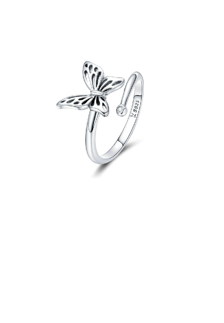925 Sterling Silver Simple Temperament Hollow Butterfly Adjustable Open Ring
