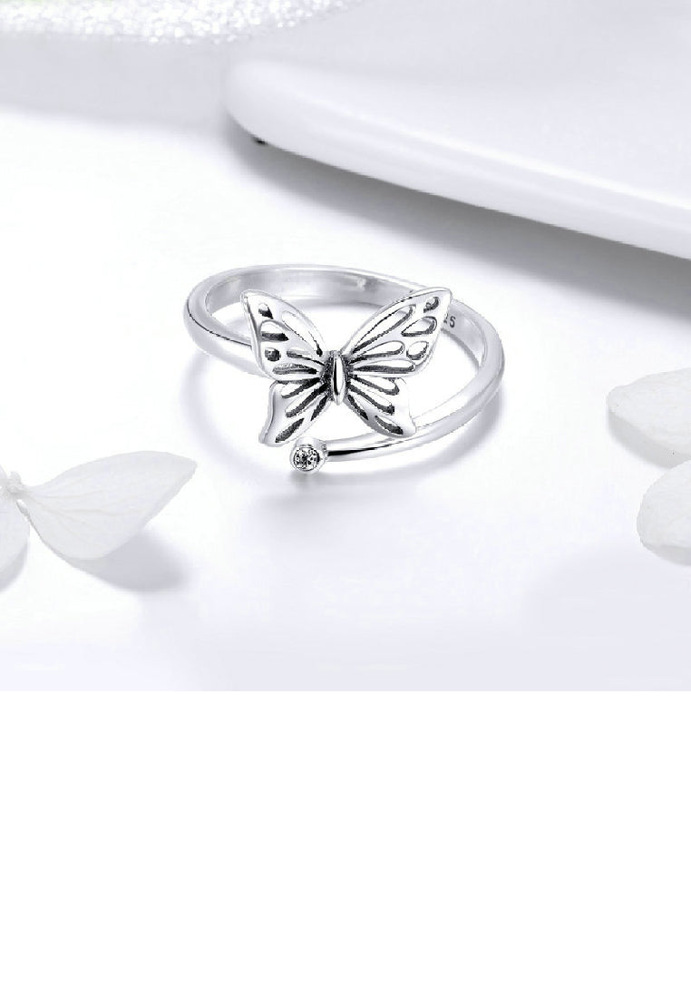 925 Sterling Silver Simple Temperament Hollow Butterfly Adjustable Open Ring