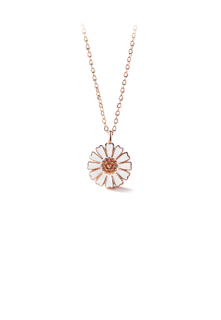 925 Sterling Silver Plated Rose Gold Fashion Simple Daisy Pendant with Necklace