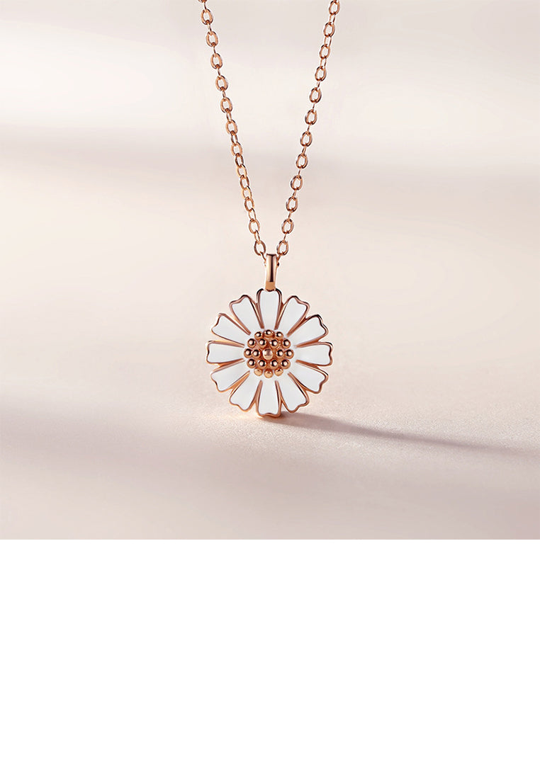 925 Sterling Silver Plated Rose Gold Fashion Simple Daisy Pendant with Necklace