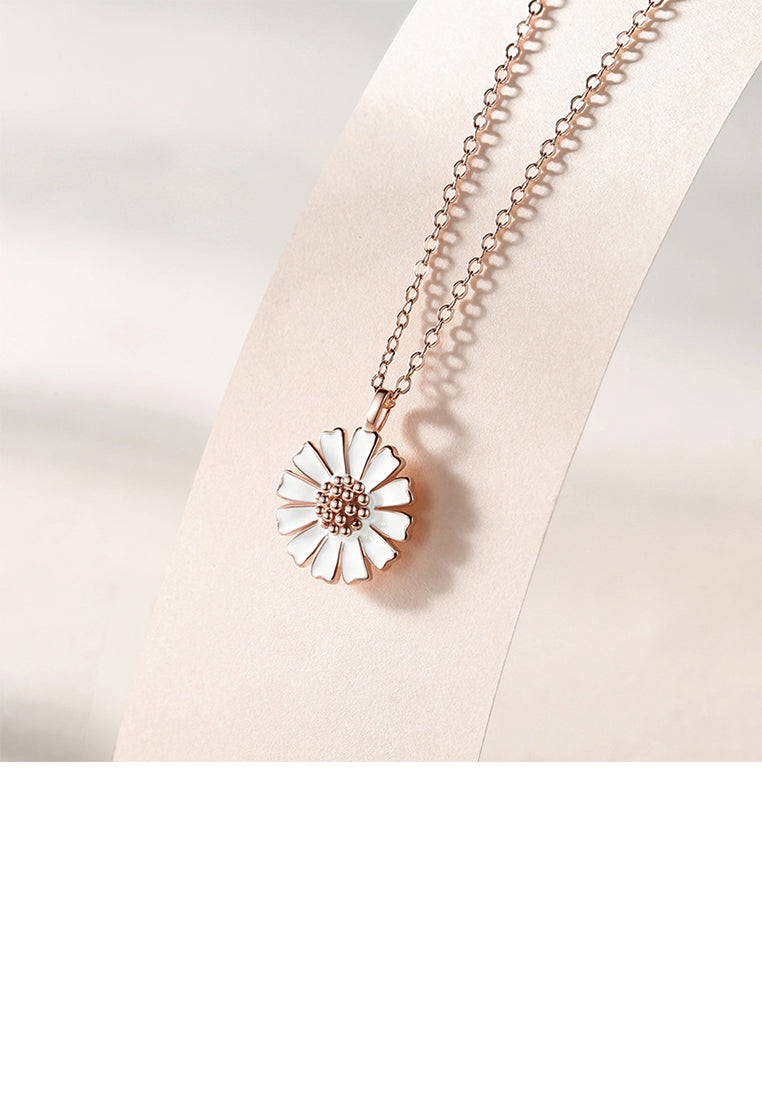 925 Sterling Silver Plated Rose Gold Fashion Simple Daisy Pendant with Necklace