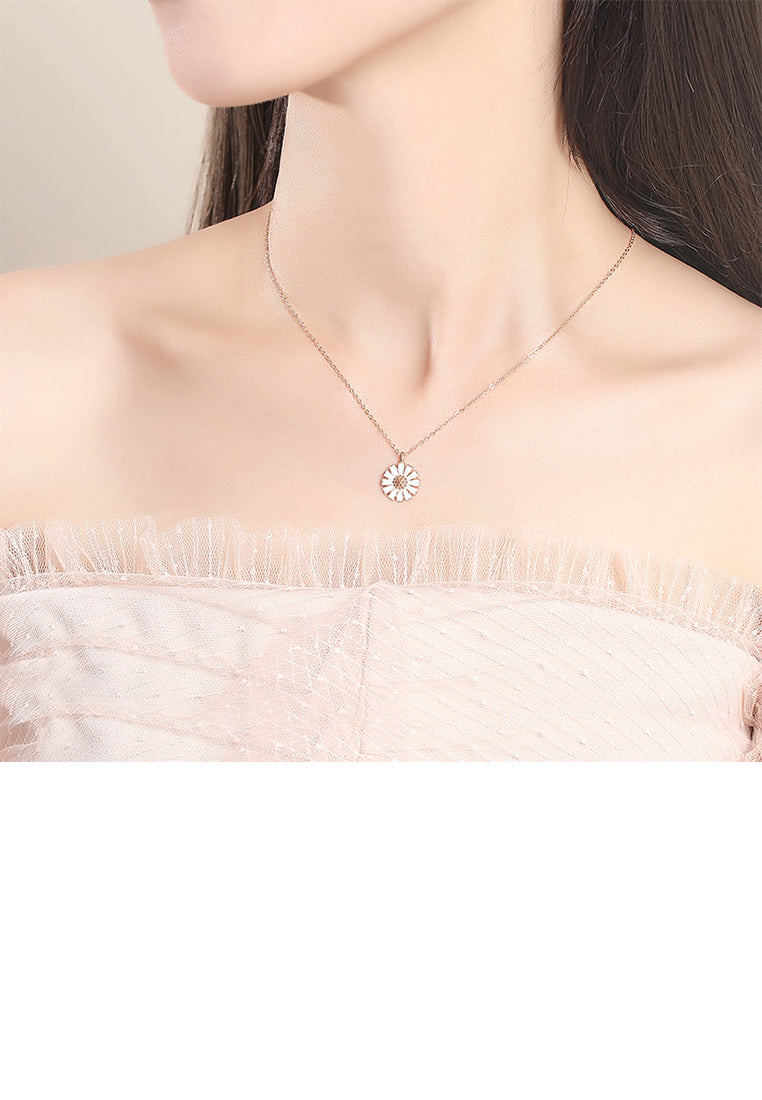925 Sterling Silver Plated Rose Gold Fashion Simple Daisy Pendant with Necklace