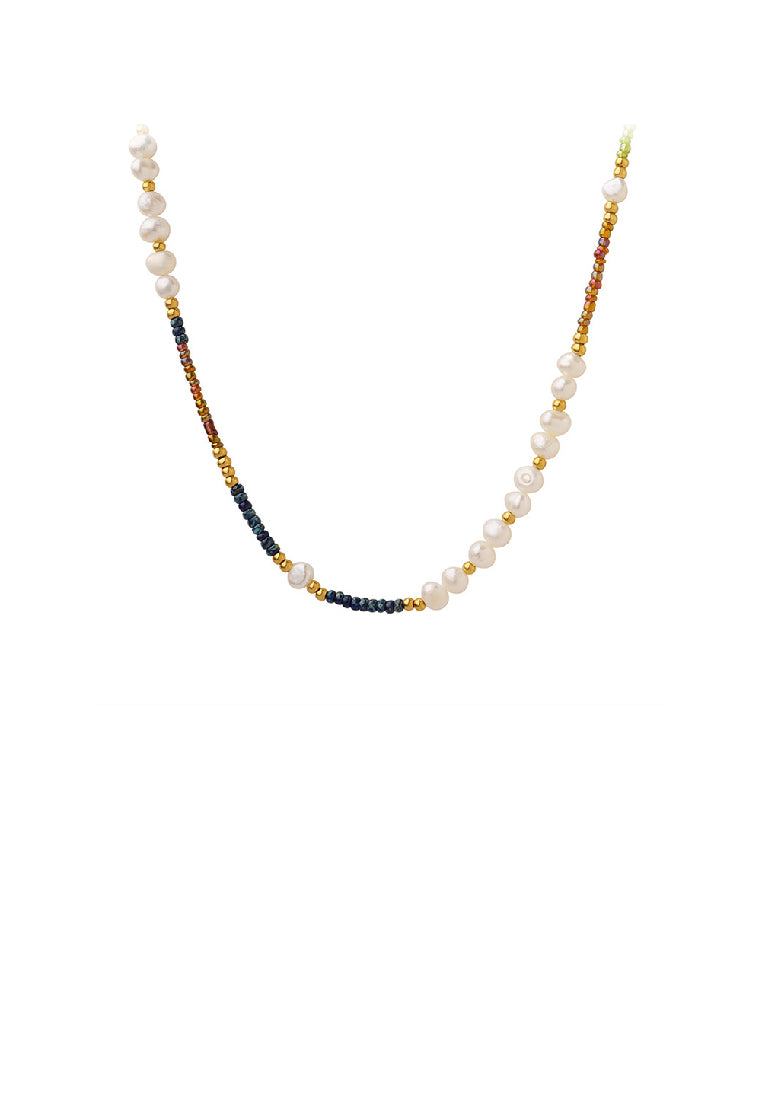 Simple Temperament Plated Gold 316L Stainless Steel Irregular Imitation Pearl Colorful Beaded Necklace - Luxurious Look