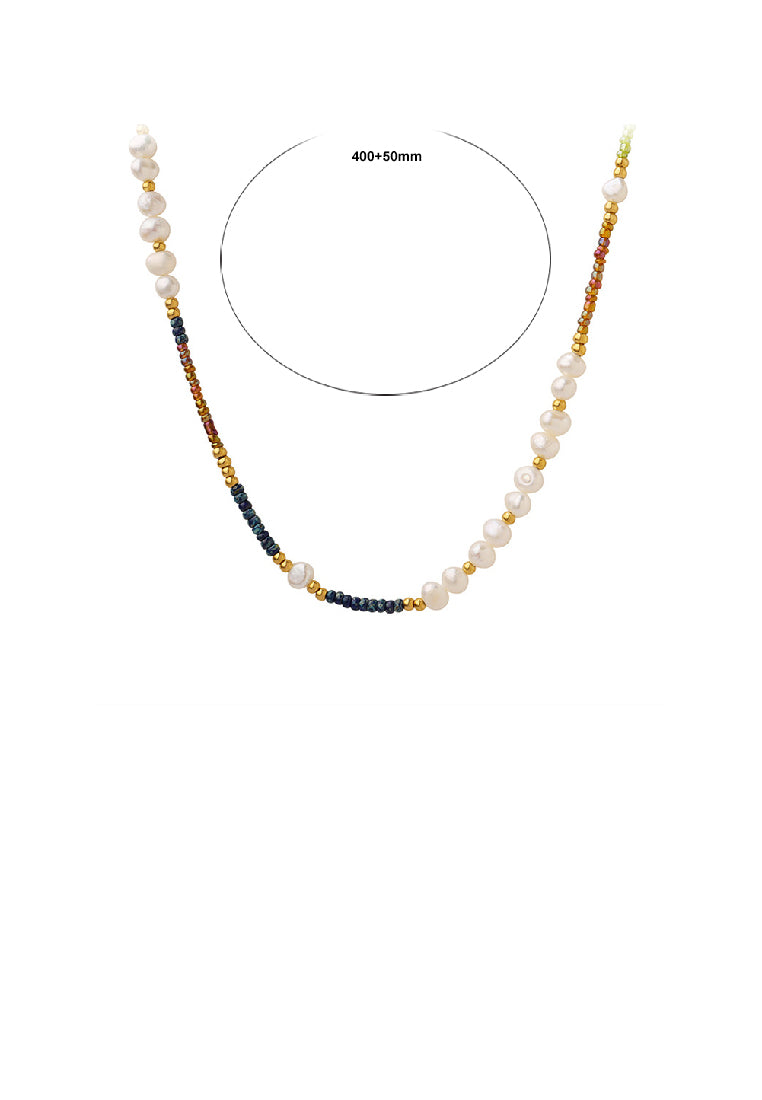 Simple Temperament Plated Gold 316L Stainless Steel Irregular Imitation Pearl Colorful Beaded Necklace - Luxurious Look