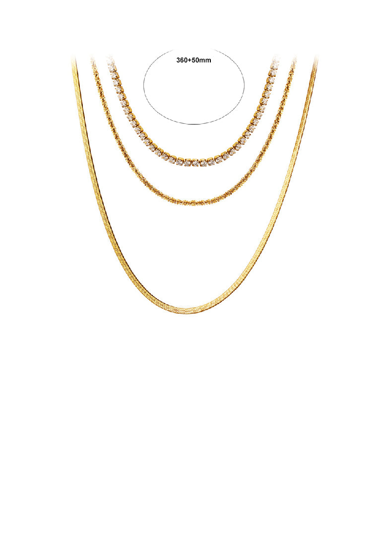 Simple Fashion Plated Gold 316L Stainless Steel Multilayer Chain Necklace with Cubic Zirconia - Luxurious Look