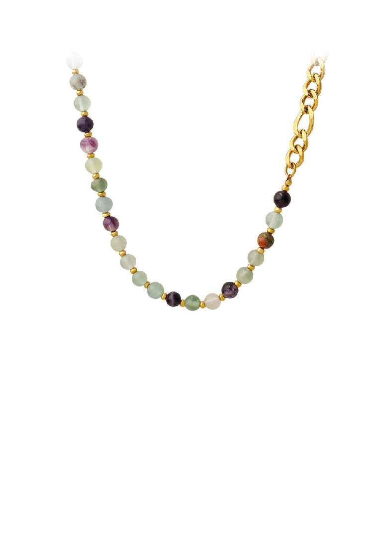Fashion Temperament Plated Gold Colorful Ball Stitching 316L Stainless Steel Chain Necklace