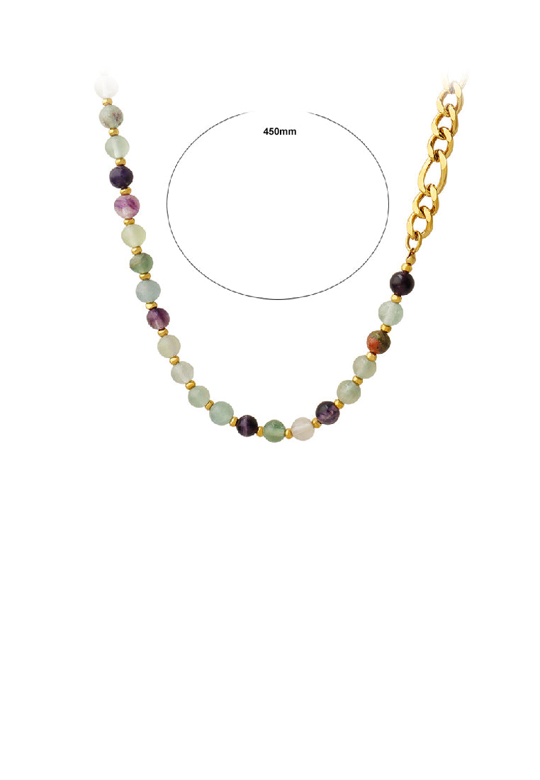 Fashion Temperament Plated Gold Colorful Ball Stitching 316L Stainless Steel Chain Necklace