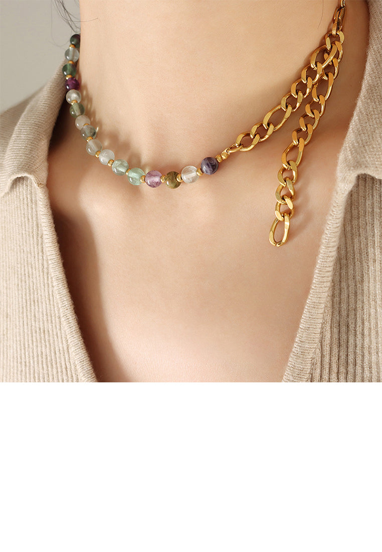 Fashion Temperament Plated Gold Colorful Ball Stitching 316L Stainless Steel Chain Necklace