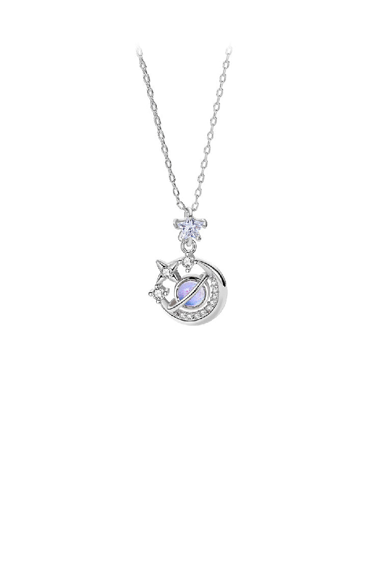 925 Sterling Silver Fashion Personality Planet Star Pendant with Cubic Zirconia and Necklace - Luxurious Look