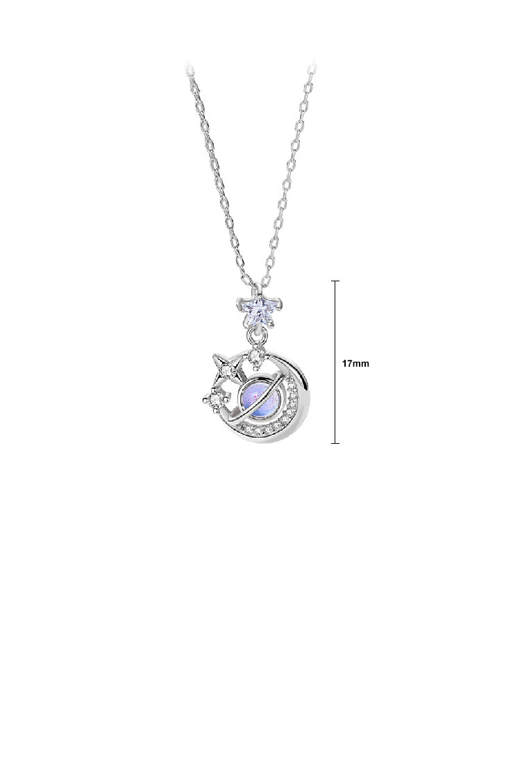 925 Sterling Silver Fashion Personality Planet Star Pendant with Cubic Zirconia and Necklace - Luxurious Look