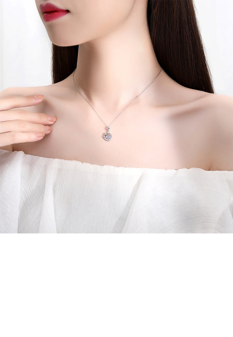 925 Sterling Silver Fashion Personality Planet Star Pendant with Cubic Zirconia and Necklace - Luxurious Look