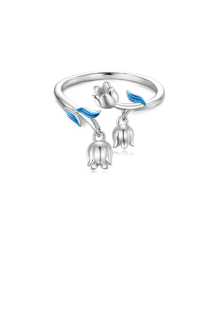 925 Sterling Silver Fashion Elegant Lily Of The Valley Adjustable Open Ring