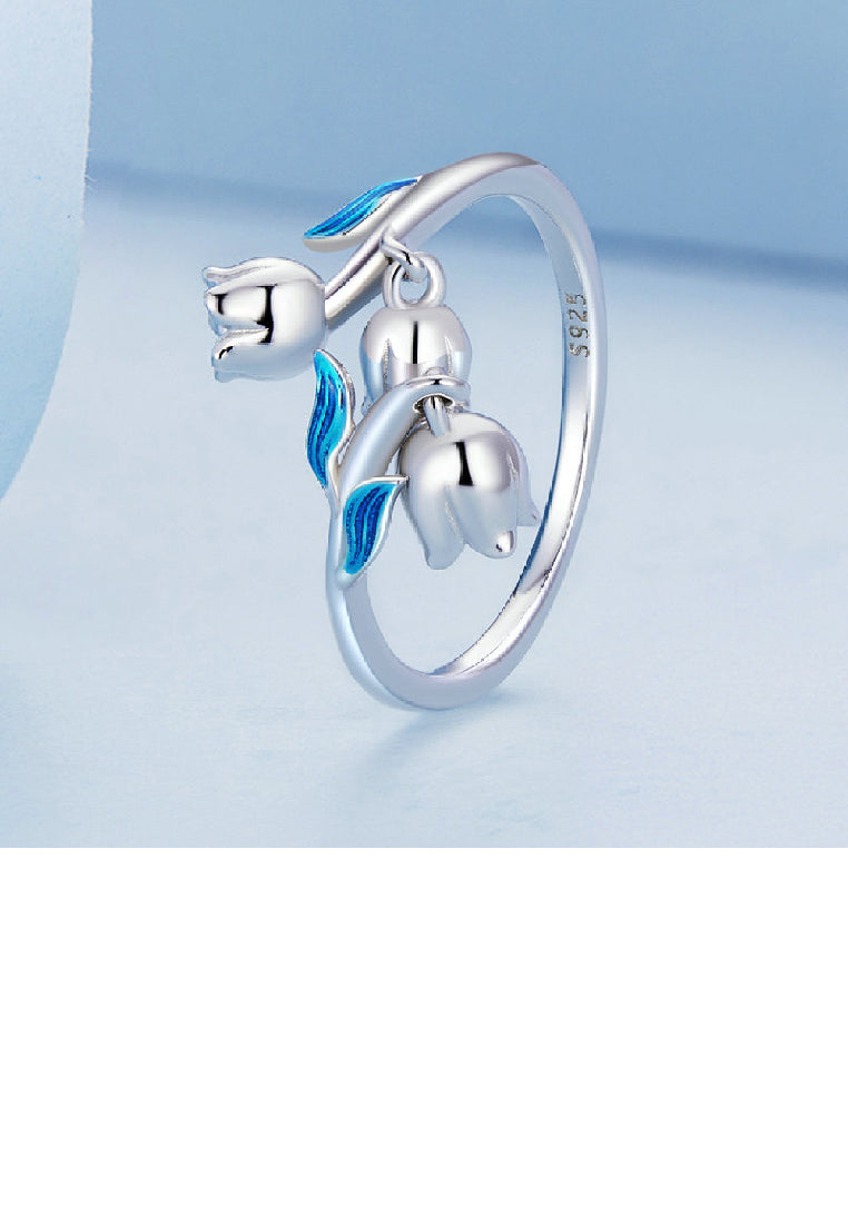 925 Sterling Silver Fashion Elegant Lily Of The Valley Adjustable Open Ring