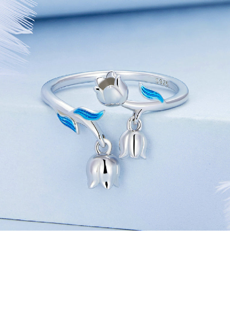 925 Sterling Silver Fashion Elegant Lily Of The Valley Adjustable Open Ring