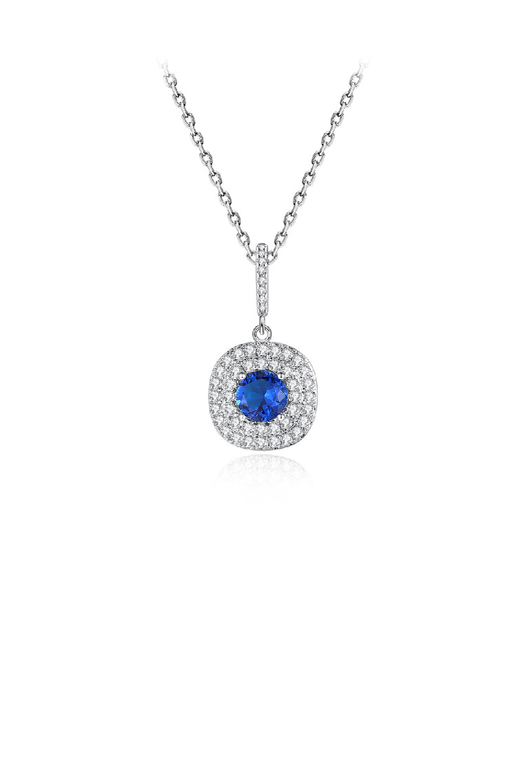 Fashion Brilliant Geometric Round Pendant with Blue Cubic Zirconia and Necklace - Luxurious Look