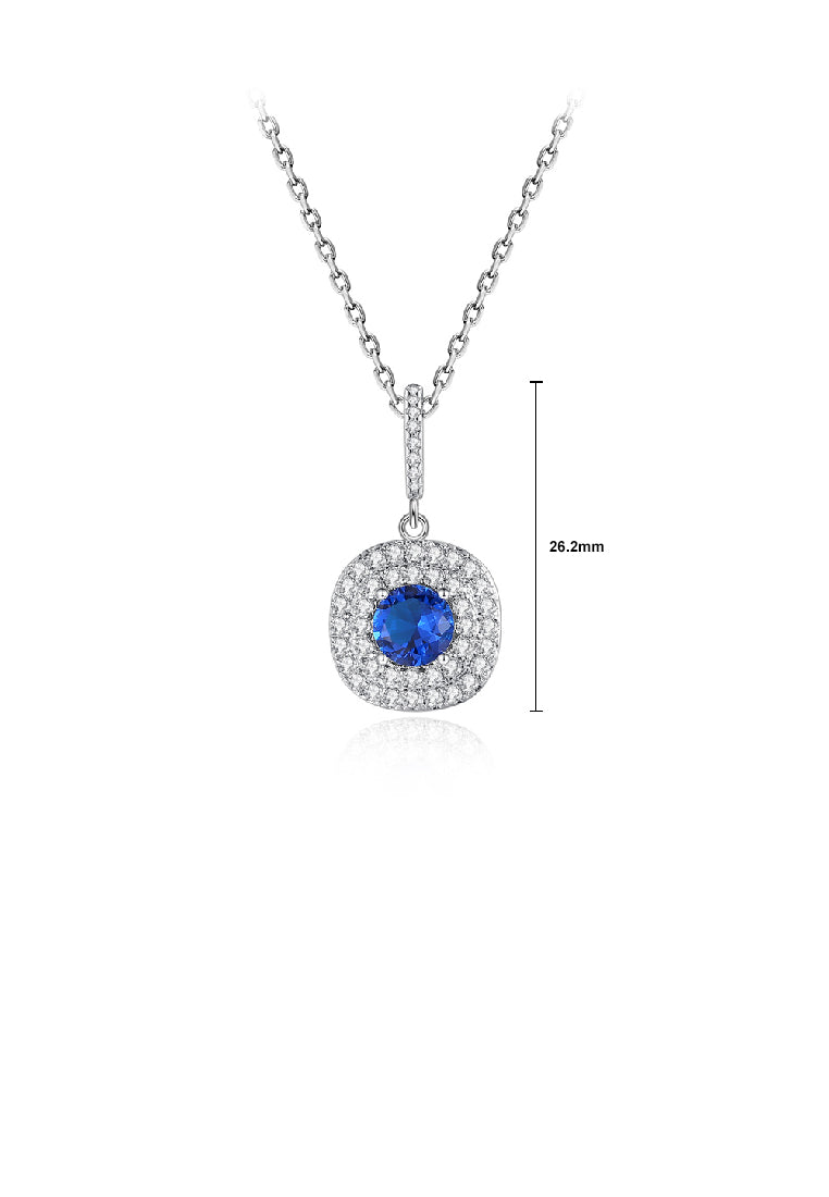Fashion Brilliant Geometric Round Pendant with Blue Cubic Zirconia and Necklace - Luxurious Look