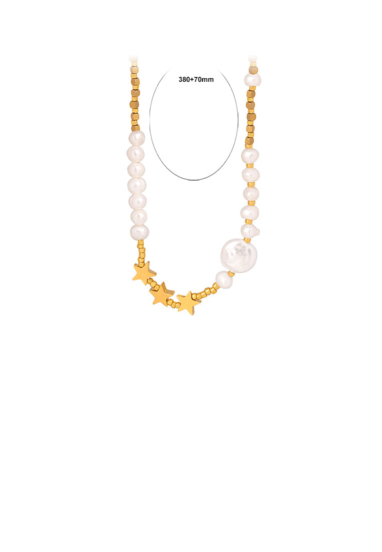 Fashion and Simple Plated Gold 316L Stainless Steel Star Imitation Pearl Beaded Necklace - Luxurious Look