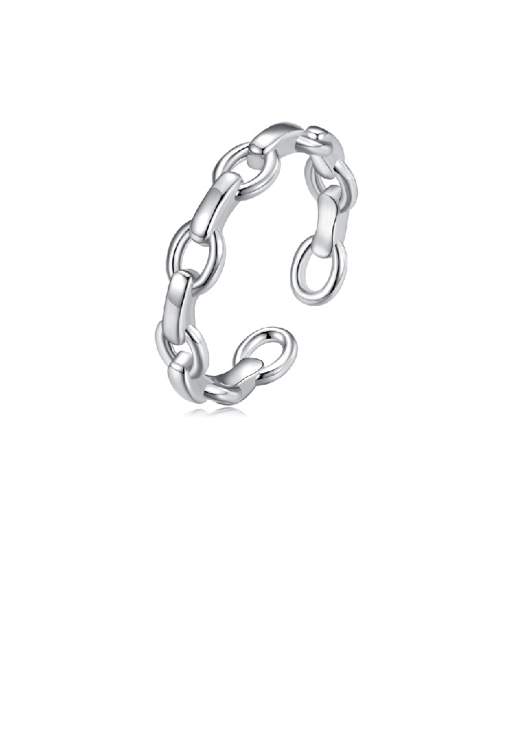 925 Sterling Silver Simple Personality Chain Geometric Circle Adjustable Open Ring