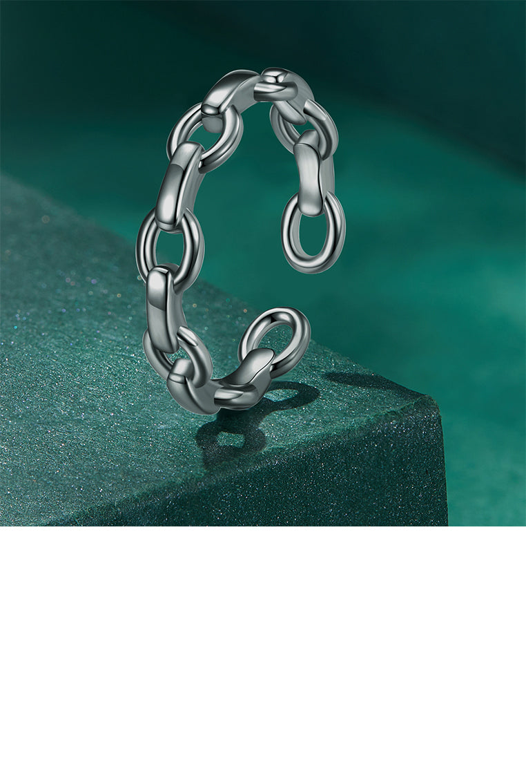 925 Sterling Silver Simple Personality Chain Geometric Circle Adjustable Open Ring