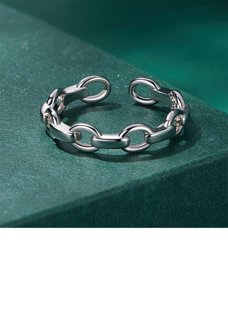 925 Sterling Silver Simple Personality Chain Geometric Circle Adjustable Open Ring