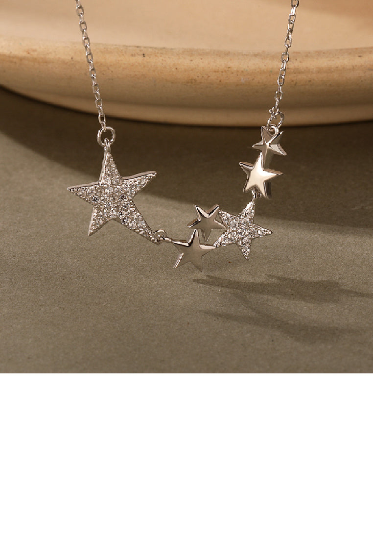 925 Sterling Silver Fashion Simple Star Necklace with Cubic Zirconia - Luxurious Look