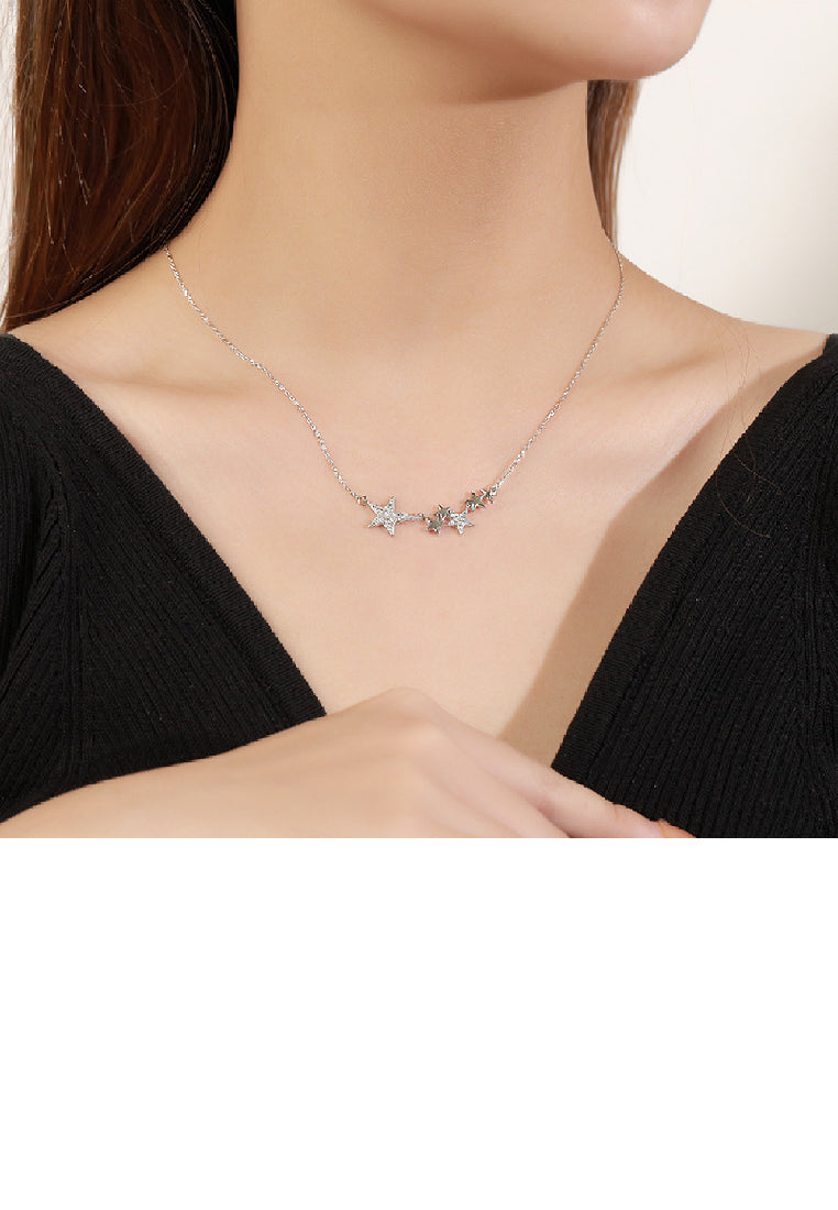 925 Sterling Silver Fashion Simple Star Necklace with Cubic Zirconia - Luxurious Look