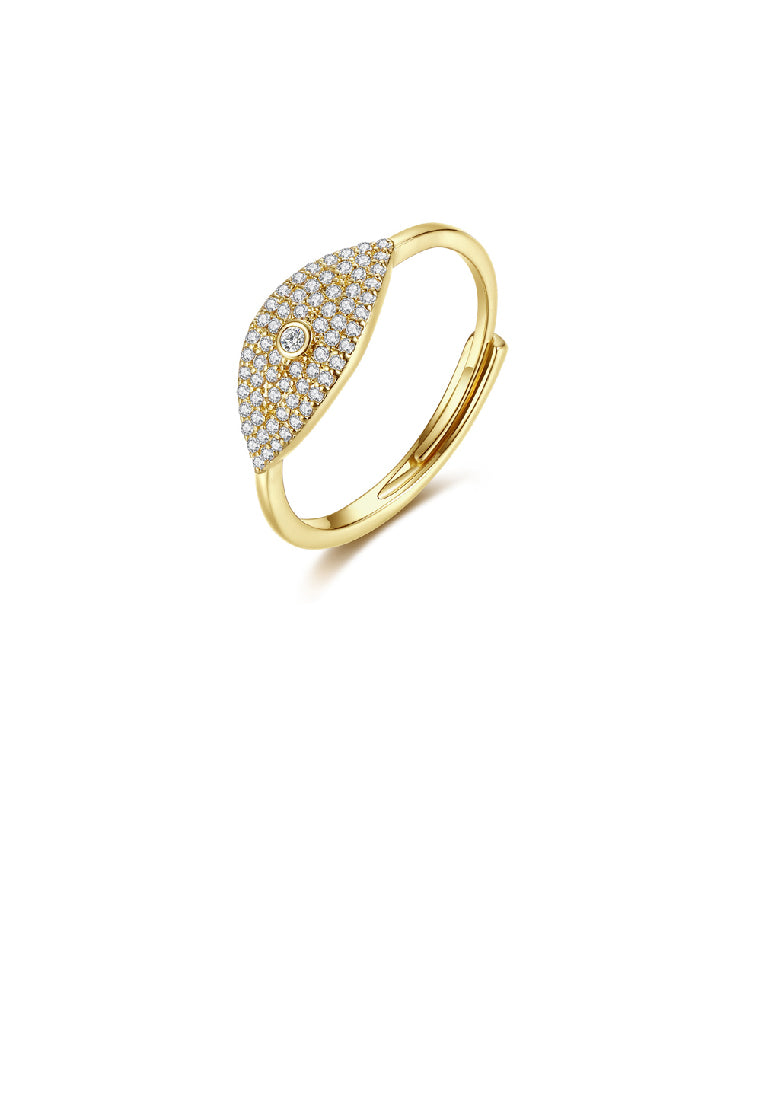 Simple Brilliant Plated Gold Geometric Adjustable Ring with Cubic Zirconia - Luxurious Look