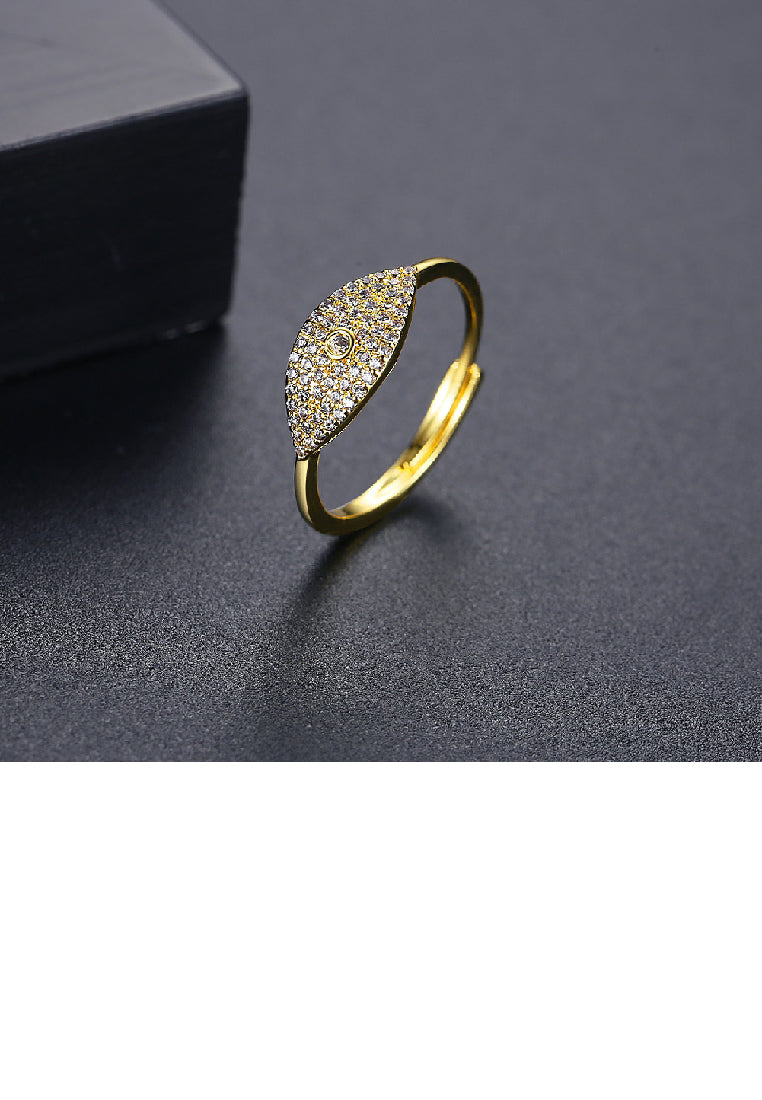 Simple Brilliant Plated Gold Geometric Adjustable Ring with Cubic Zirconia - Luxurious Look