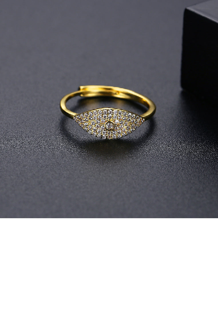 Simple Brilliant Plated Gold Geometric Adjustable Ring with Cubic Zirconia - Luxurious Look