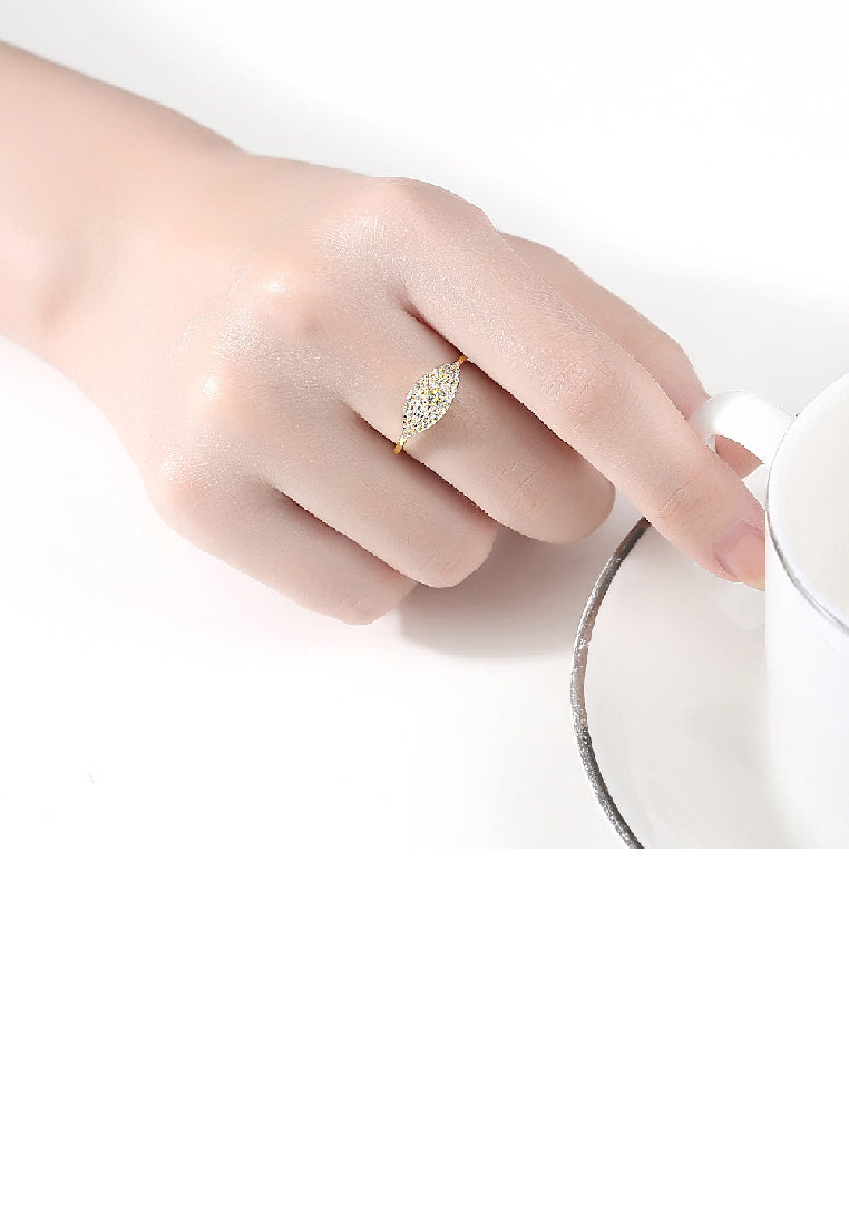Simple Brilliant Plated Gold Geometric Adjustable Ring with Cubic Zirconia - Luxurious Look