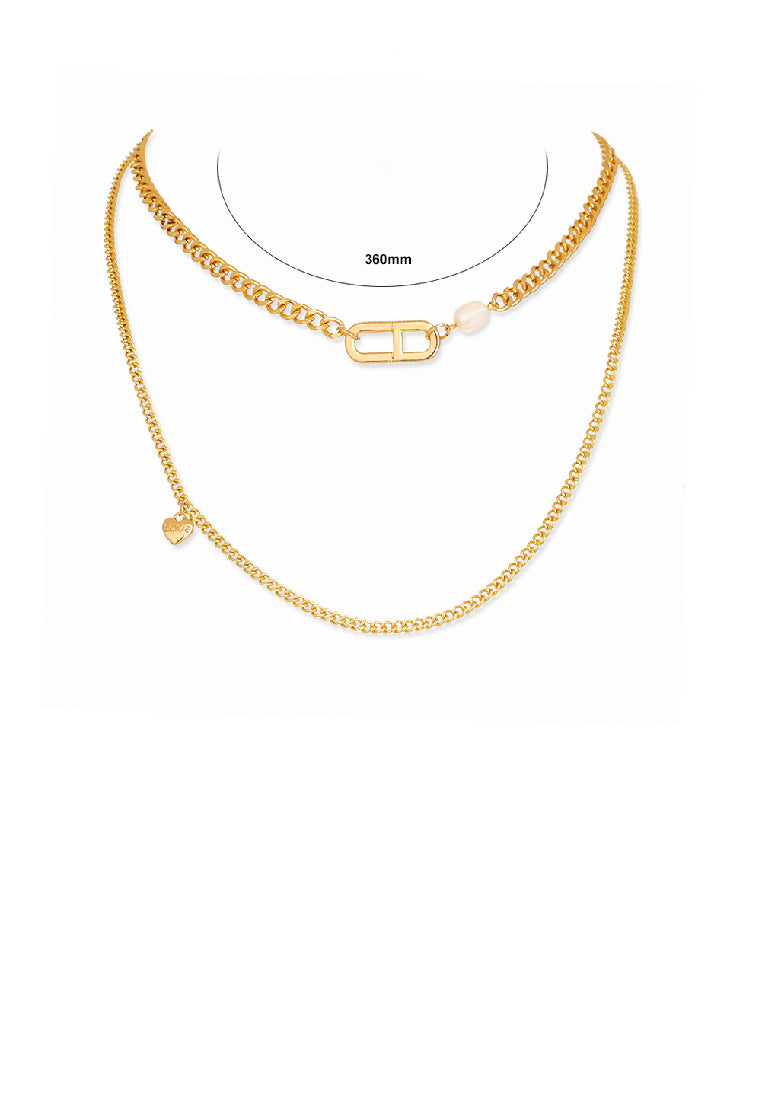 Fashion Simple Plated Gold Hollow Geometric Stitching Double Layer Necklace with Imitation Pearls