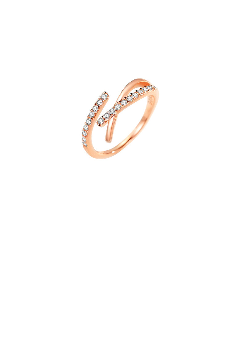 925 Sterling Silver Plated Rose Gold Simple Fashion Cross Geometry Adjustable Open Ring with Cubic Zirconia - Luxurious Look