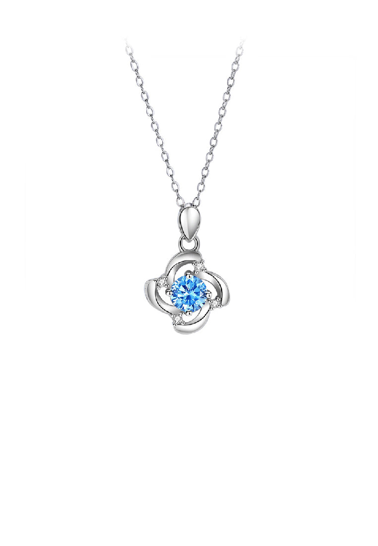 925 Sterling Silver Fashion Simple Four-leafed Clover Pendant with Blue Cubic Zirconia and Necklace - Luxurious Look