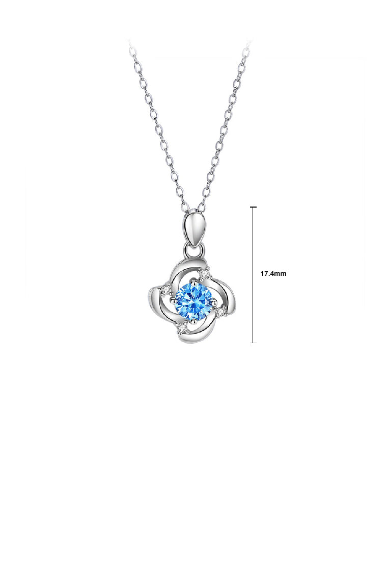 925 Sterling Silver Fashion Simple Four-leafed Clover Pendant with Blue Cubic Zirconia and Necklace - Luxurious Look