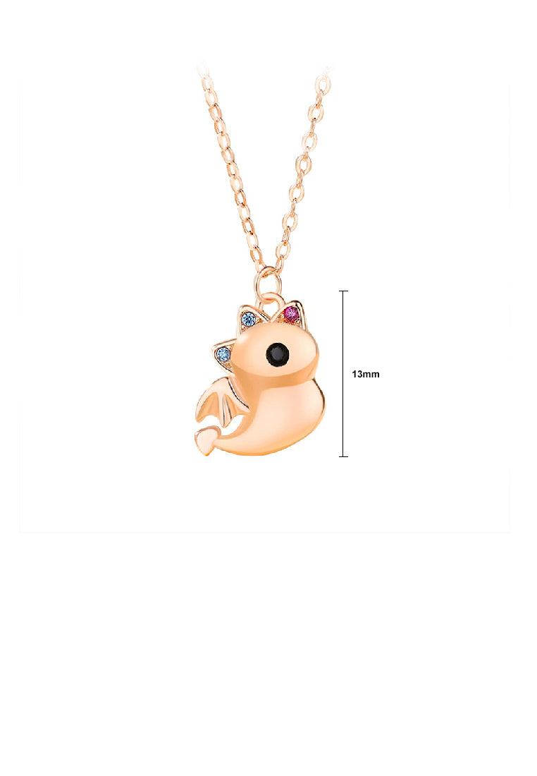 925 Sterling Silver Plated Rose Gold Simple Cute Cartoon Dinosaur Pendant with Cubic Zirconia and Necklace - Luxurious Look