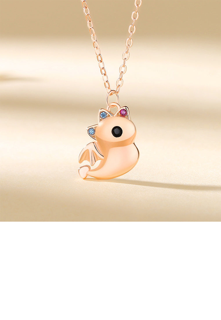 925 Sterling Silver Plated Rose Gold Simple Cute Cartoon Dinosaur Pendant with Cubic Zirconia and Necklace - Luxurious Look