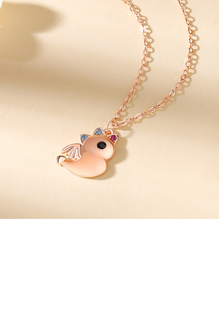925 Sterling Silver Plated Rose Gold Simple Cute Cartoon Dinosaur Pendant with Cubic Zirconia and Necklace - Luxurious Look