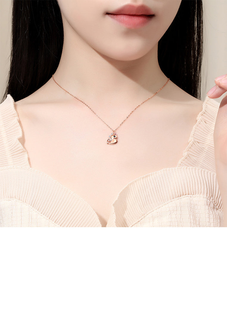 925 Sterling Silver Plated Rose Gold Simple Cute Cartoon Dinosaur Pendant with Cubic Zirconia and Necklace - Luxurious Look