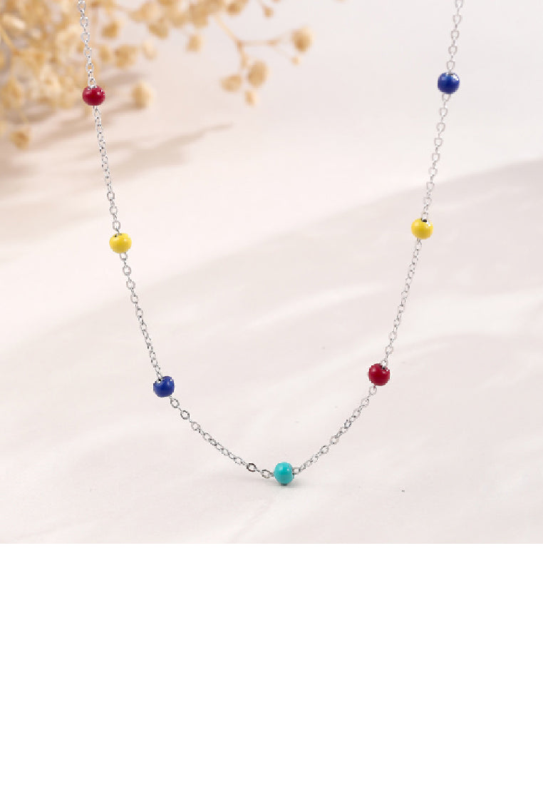 925 Sterling Silver Fashion Simple Enamel Macaron Beanie Necklace